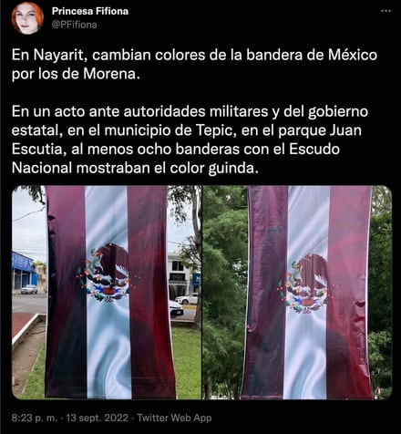Guiño a Morena? Gobierno de Nayarit pinta de guinda bandera de México;  Miguel Ángel Navarro ofrece disculpa pública