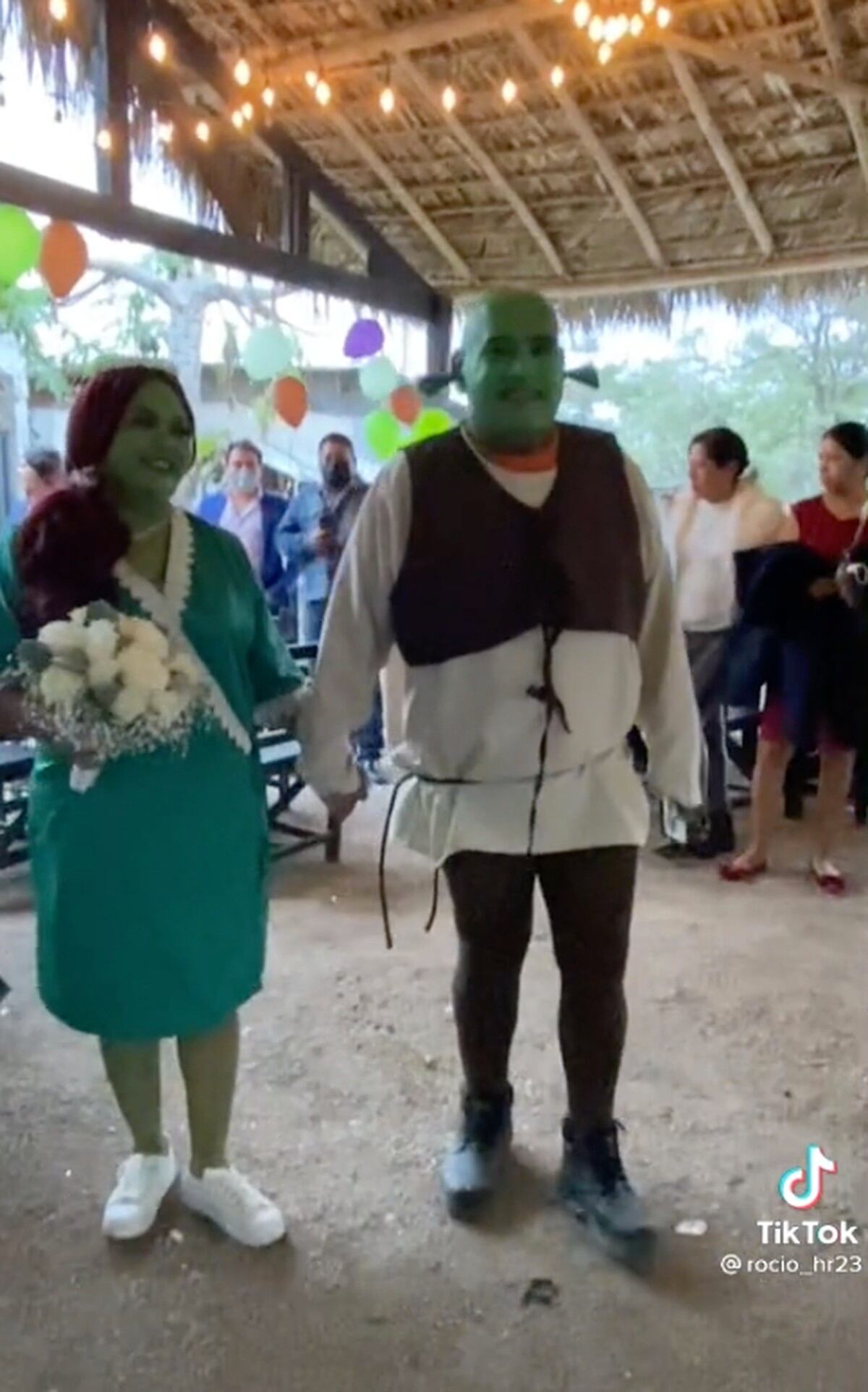 Novios disfrazados de Shrek y Fiona