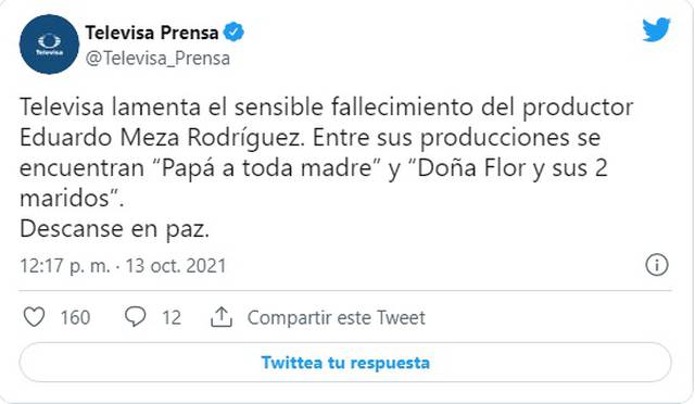 Televisa lamenta la muerte de Eduardo Meza