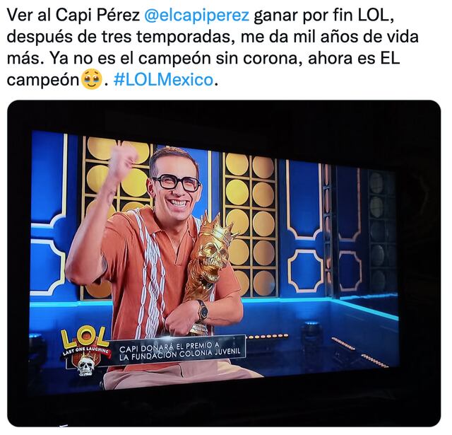 El Capi Pérez “ya se lo merecía”, gana LOL temporada 5 a Isabel Fernández