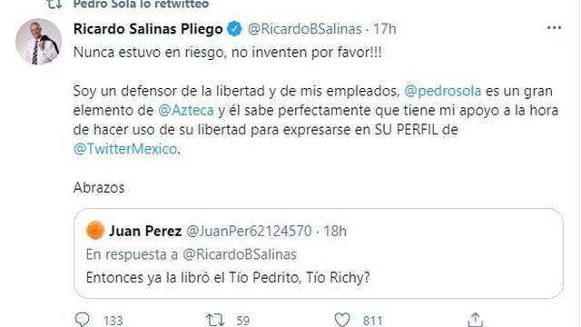 Ricardo Salinas Pliego sobre salida de Pedro Sola