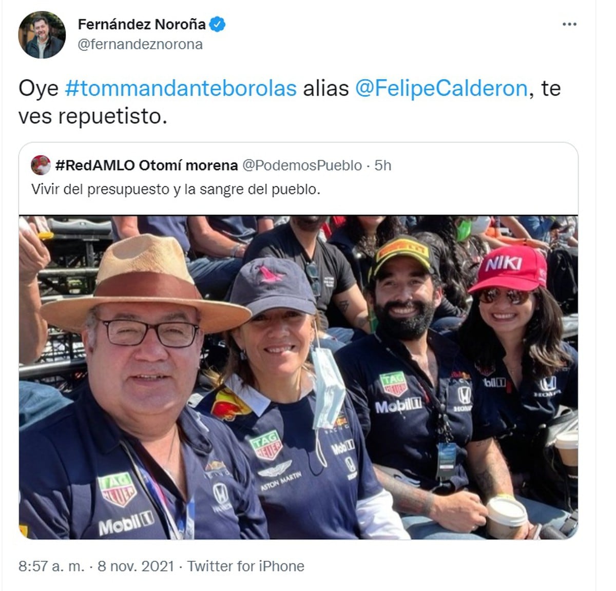 Tuit de Fernández Noroña cobre Calderón