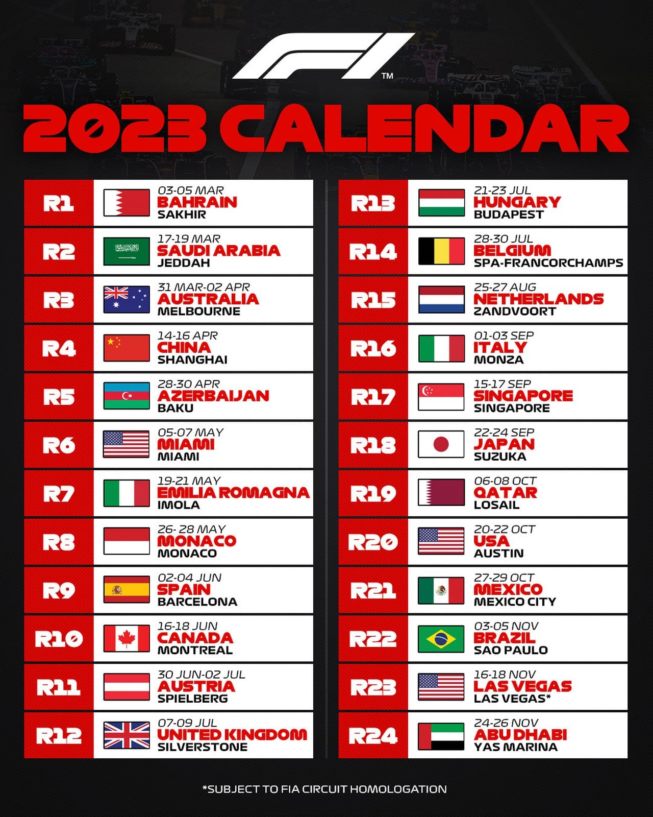2024F1全年赛场时间表 - F1上海站票务网