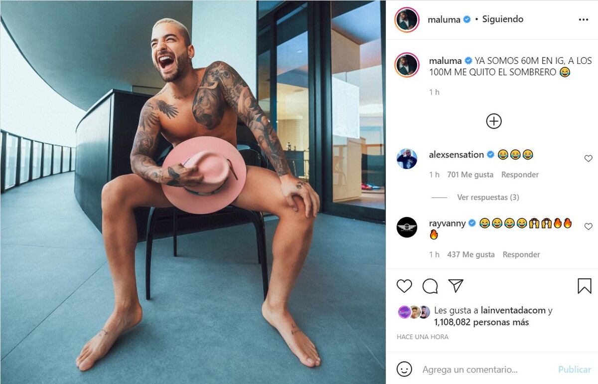 Desnudo de Maluma en Instagram rebasa el millón de 'likes' .
