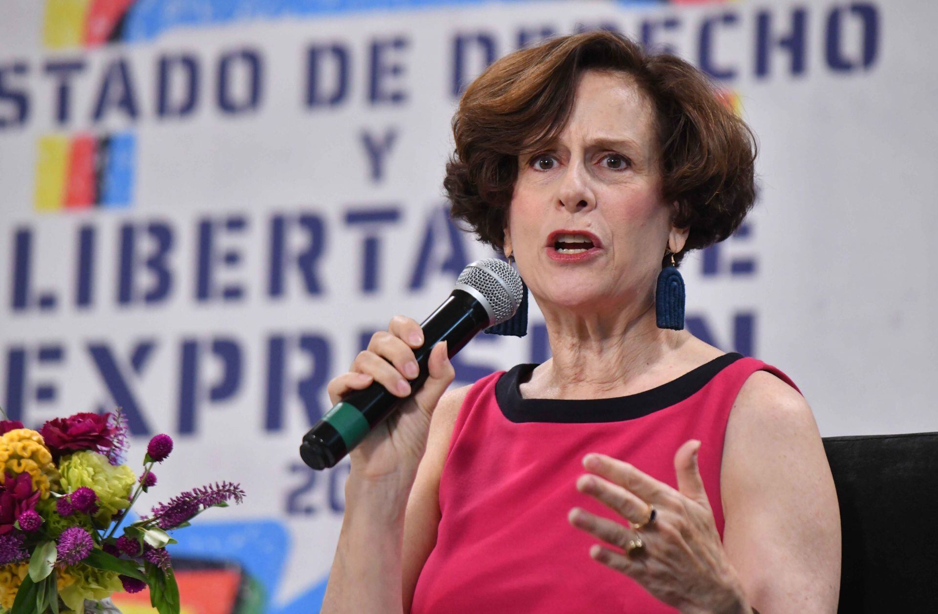 Denise Dresser durante su participación en el foro “Estado de derecho y libertad de expresión 2023”, en el marco del Día Internacional del Acceso Universal a la Información