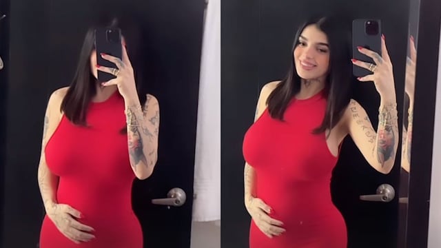 Karely Ruiz embarazada y en ajustado vestido rojo