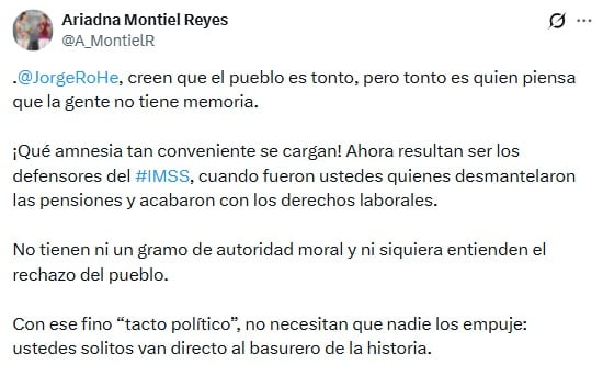 Ariadna Montiel manda “al basurero de la historia” a Jorge Romero y al PAN