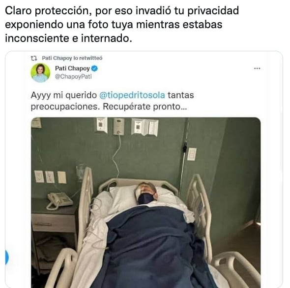 Recuerdan a Pedro Sola que Pati Chapoy lo mostró hospitalizado.