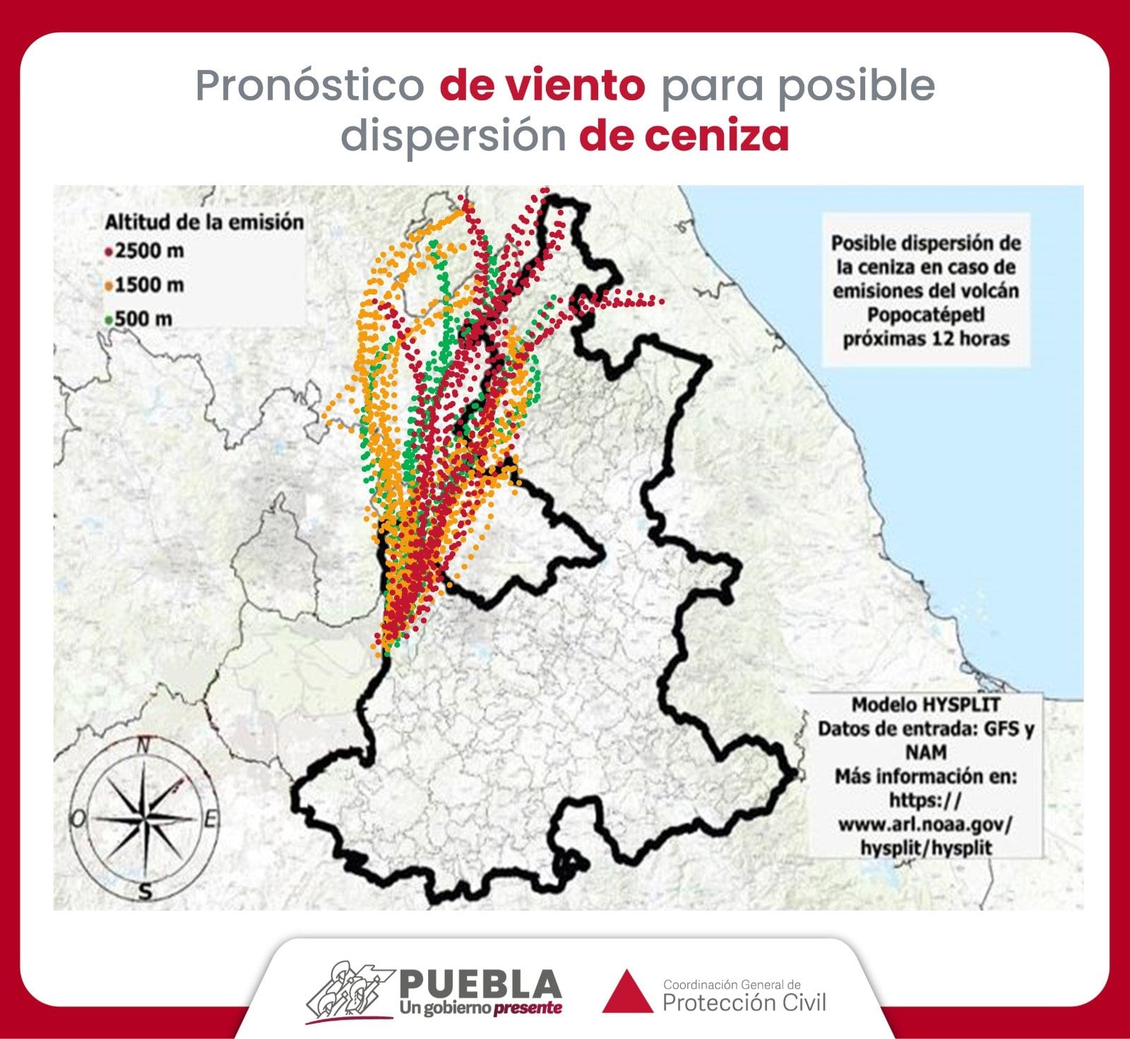 Posible dispersión de ceniza del Volcán Popocatépetl