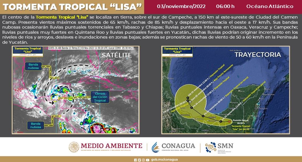 Tormenta tropical Lisa toco tierra en Campeche