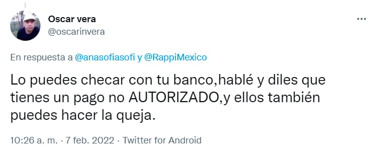 Tuit de queja ante Rappi