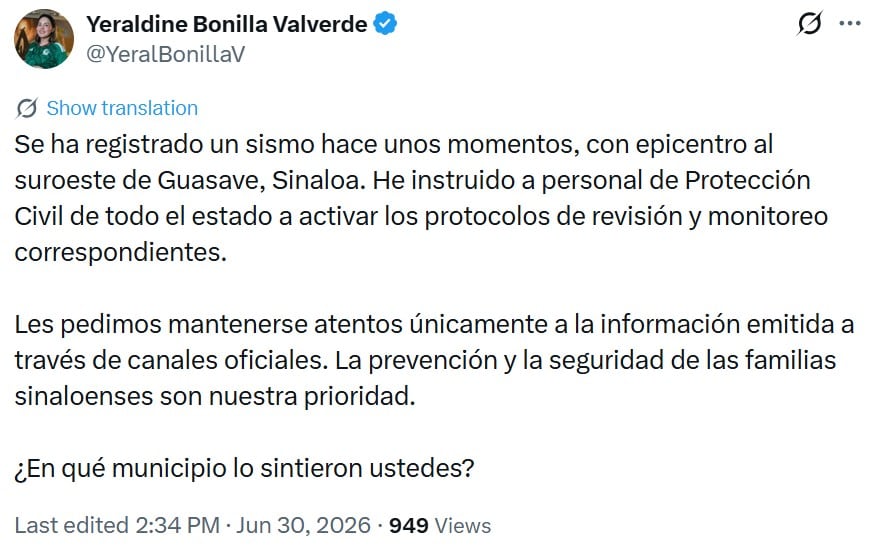 Sismo hoy: temblor de magnitud 6.1 sacude Guasave, Sinaloa
