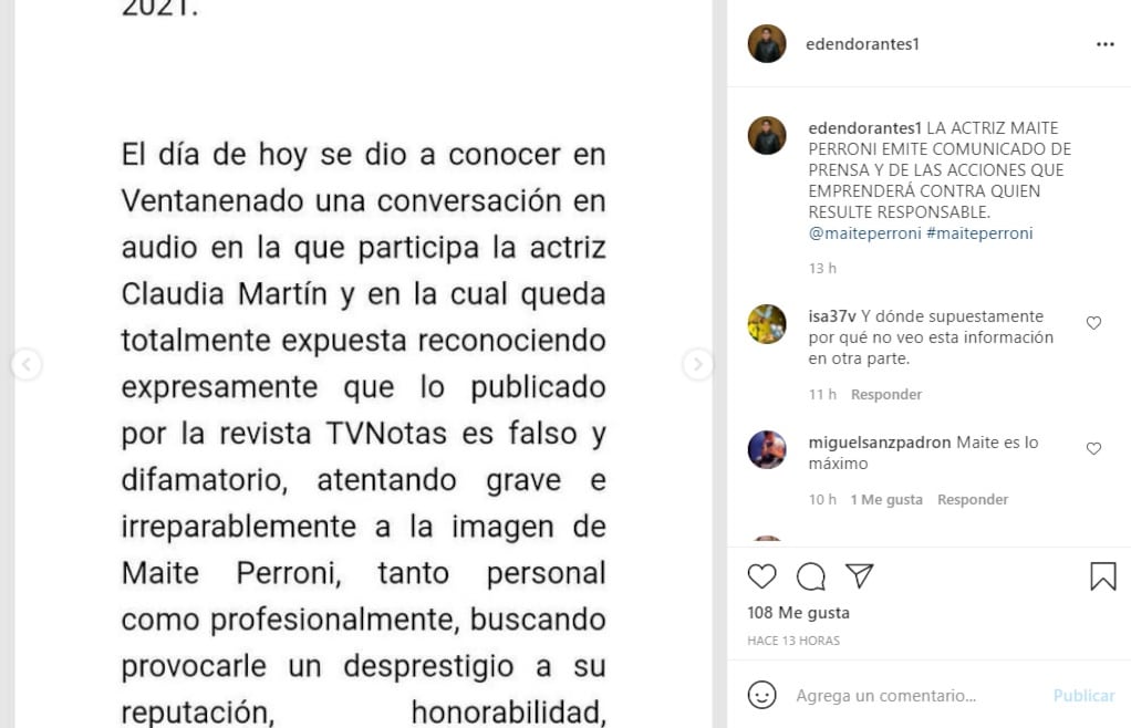 Maite Perroni comunicado