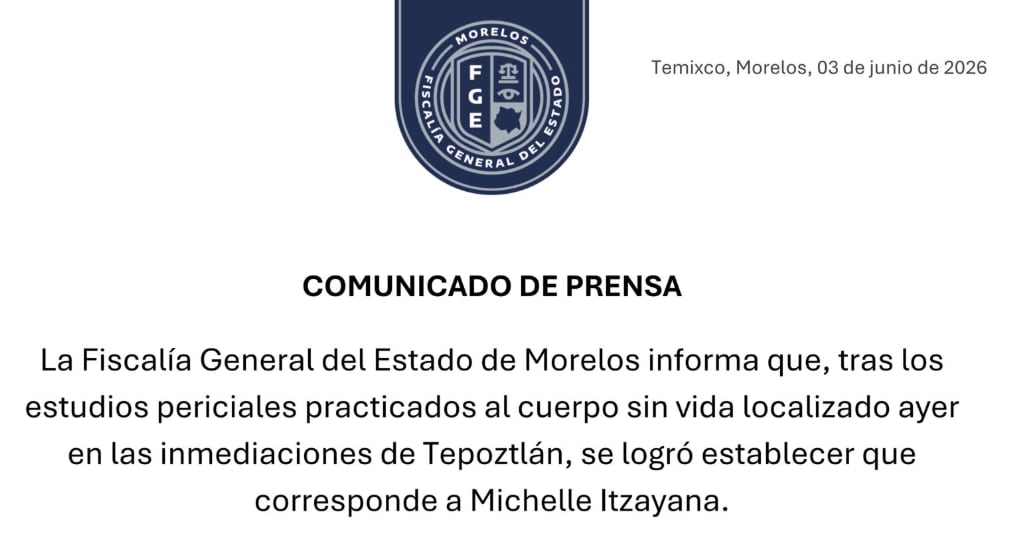 FGE de Morelos confirma muerte de Michelle Itzayana Fuentes Calderón