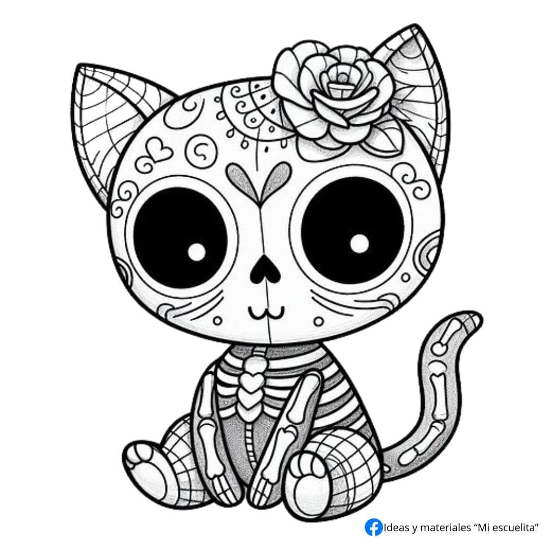 Plantillas bonitas de gatos para colorear el Día de Muertos