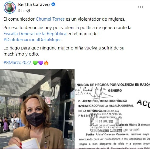 Bertha Caraveo denuncia a Chumel Torres
