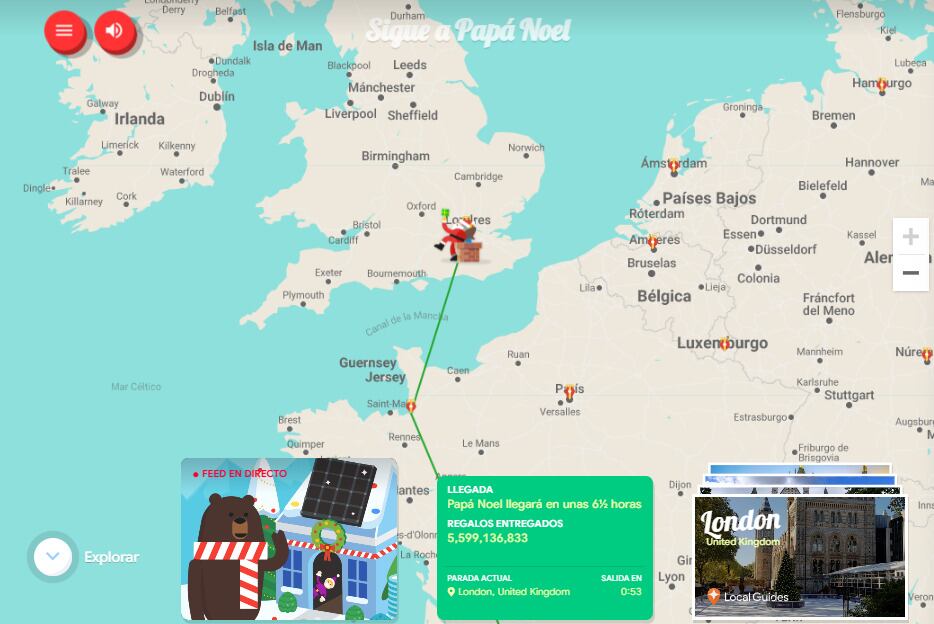 Santa Claus en Londres, según el Santa Tracker