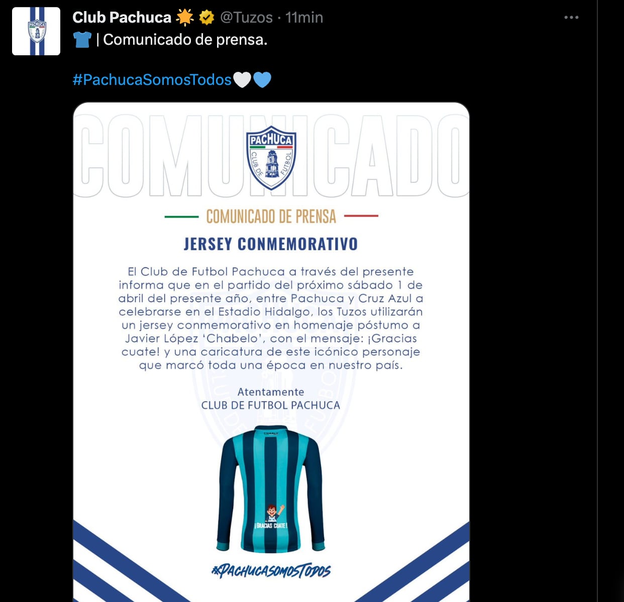 CF Pachuca rendirá homenaje a Chabelo