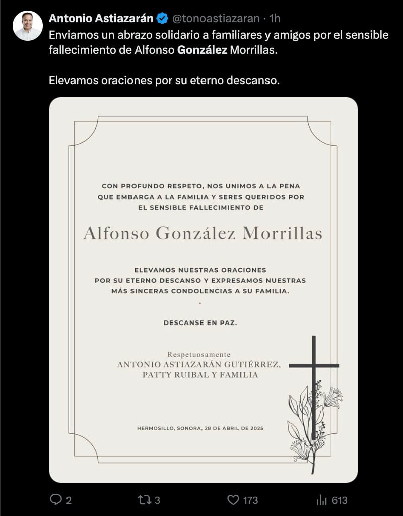 Condolencias por la muerte de Alfonso González Morillas