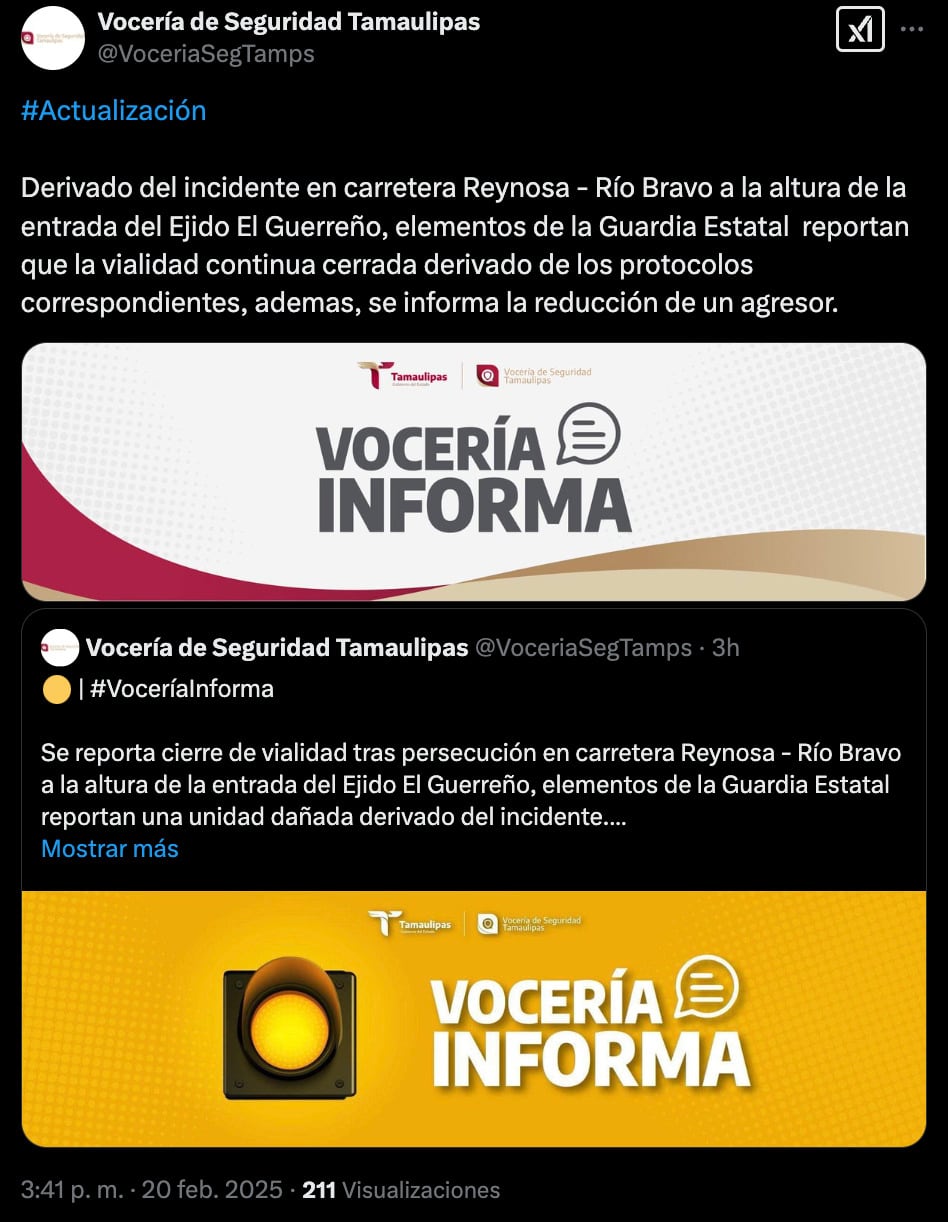 Enfrentamiento en Reynosa, Tamaulipas, deja dos muertos.