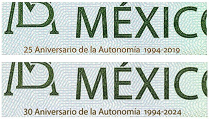 Billetes que conmemoran la autonomía de Banxico