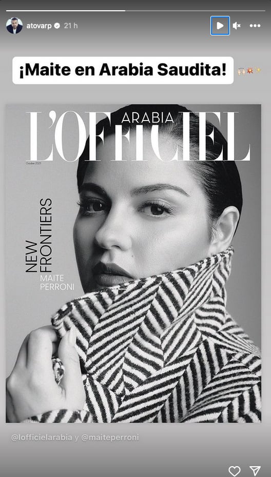 Andrés Tovar celebra que Maite Perroni esté de portada en Arabia Saudita.