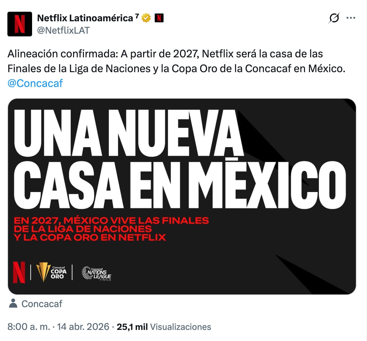 Netflix transmitirá finales de Nations League y Copa Oro