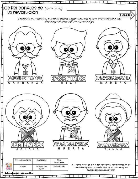 Dibujos de personajes de la Revolución Mexicana para colorear