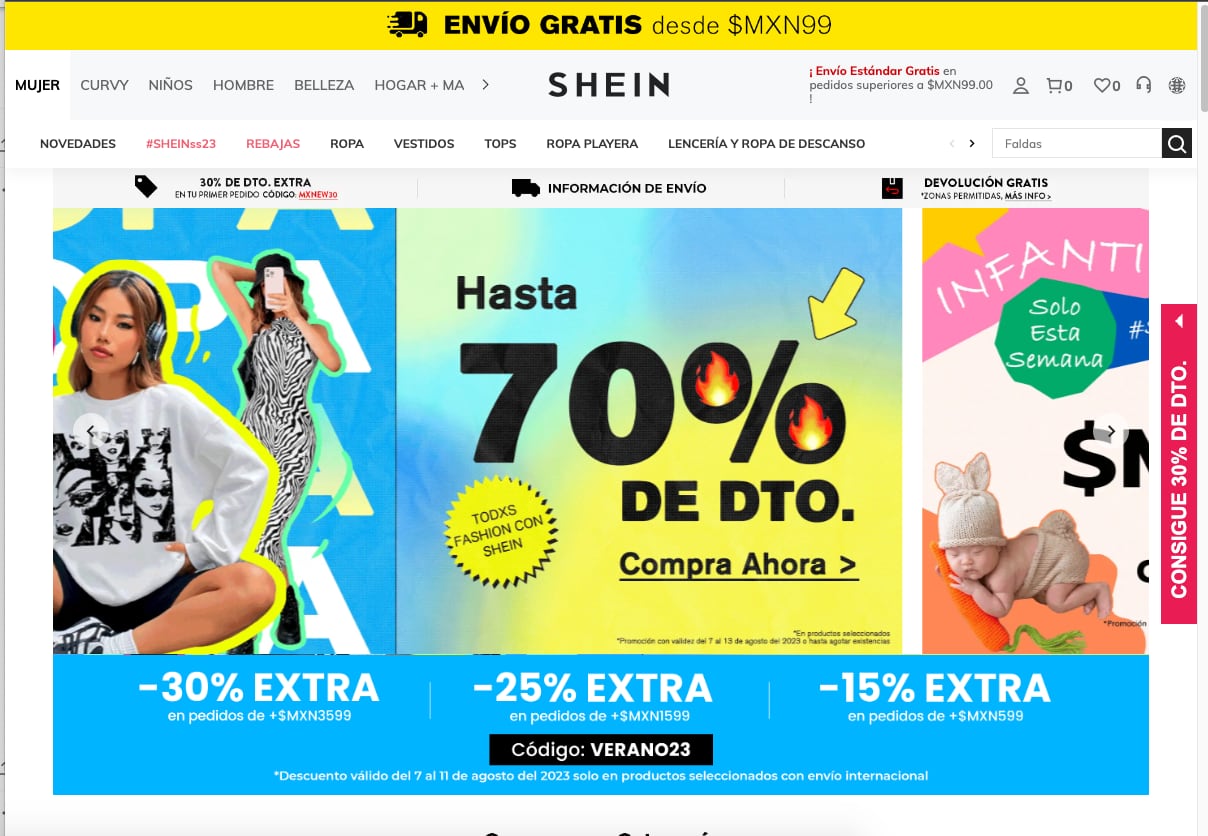 Shein tiene envío gratis desde 99 pesos