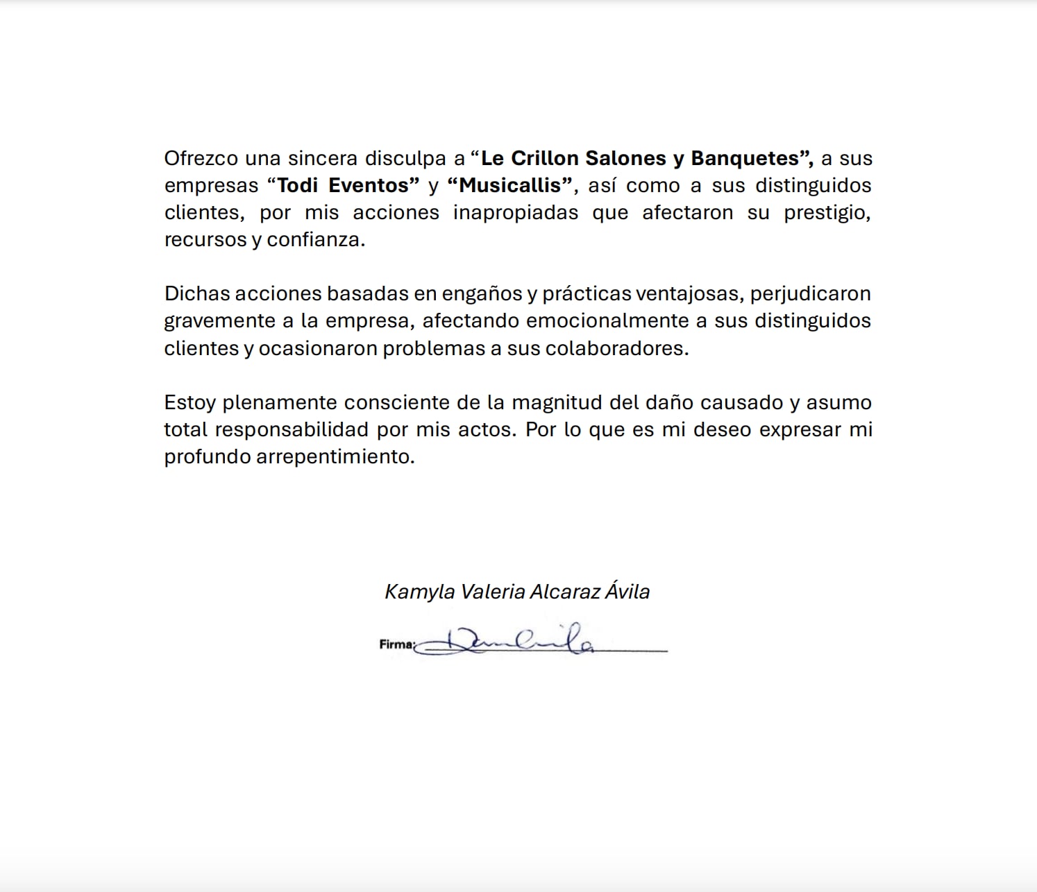 Disculpa a “Le Crillon Salones y Banquetes”.