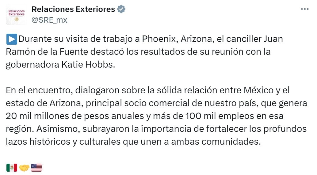 Juan Ramón de la Fuente sobre gira en Arizona