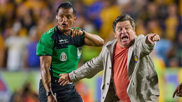 Miguel Herrera reclama una jugada al árbitro asistente