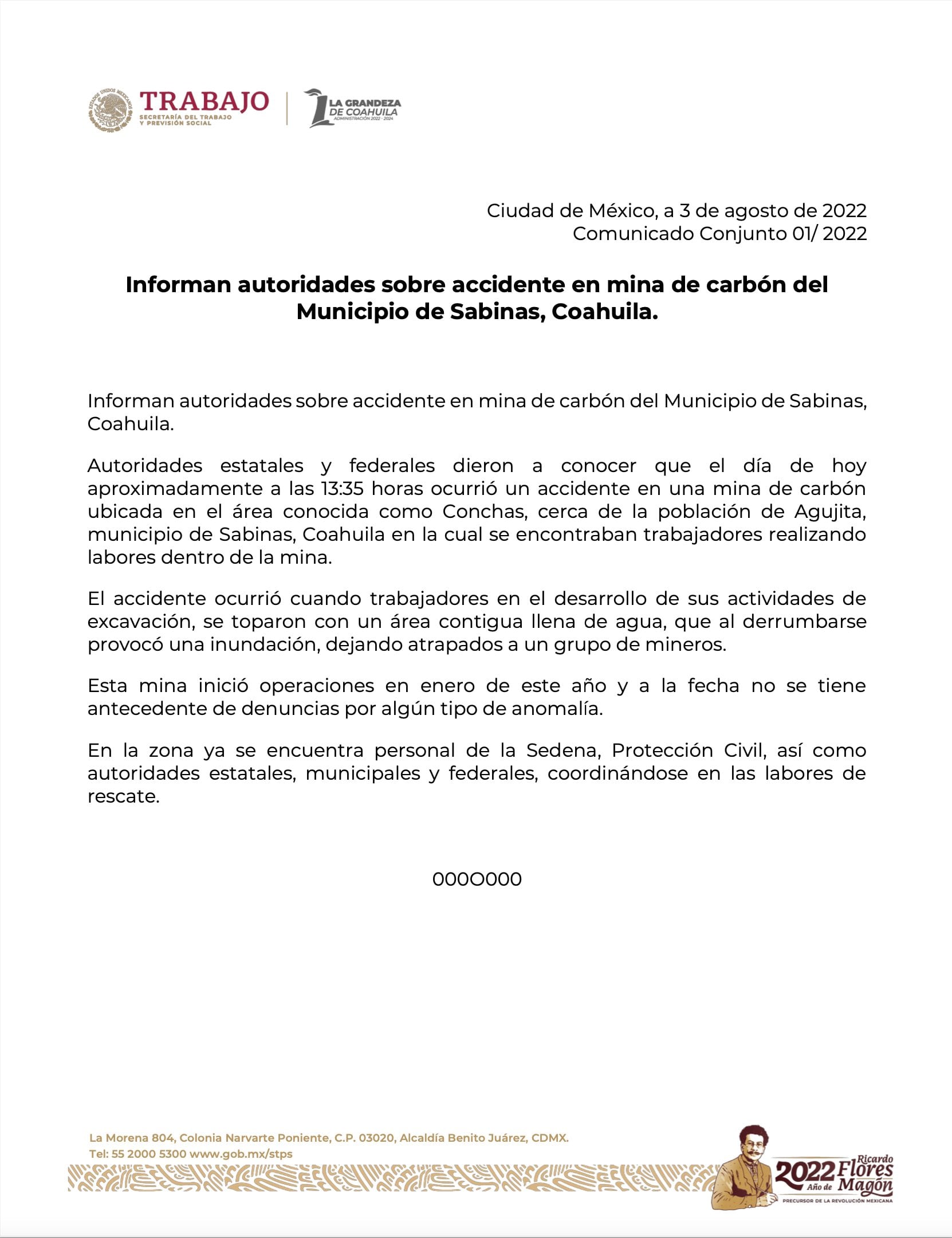STyPS informa que trabaja en Sabinas, Coahuila; para rescatar a mineros atrapados