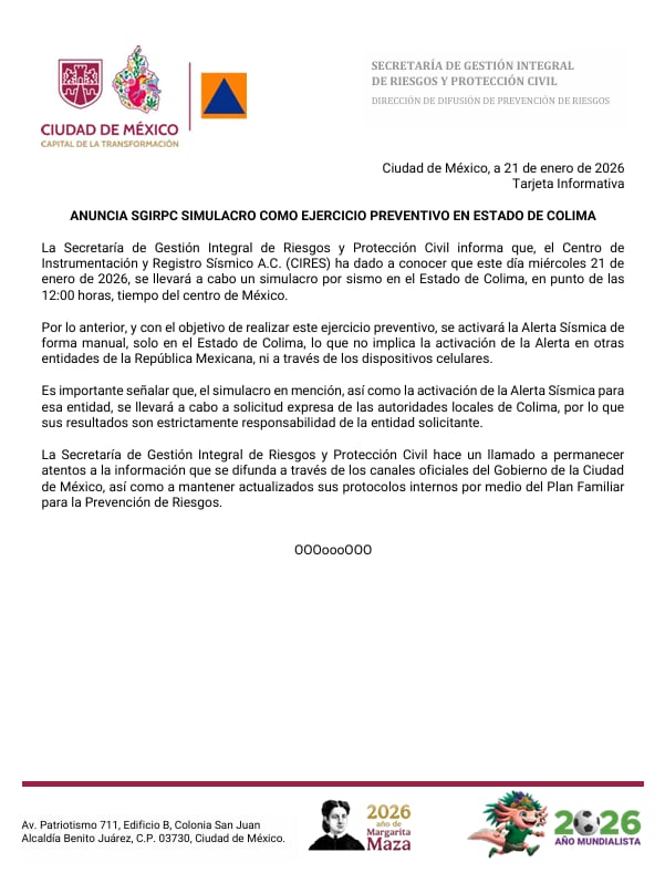 Simulacro sísmico en Colima