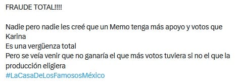 Usuario acusa fraude en La Casa de los Famosos México 2026 por el tercer lugar de Karina Torres.