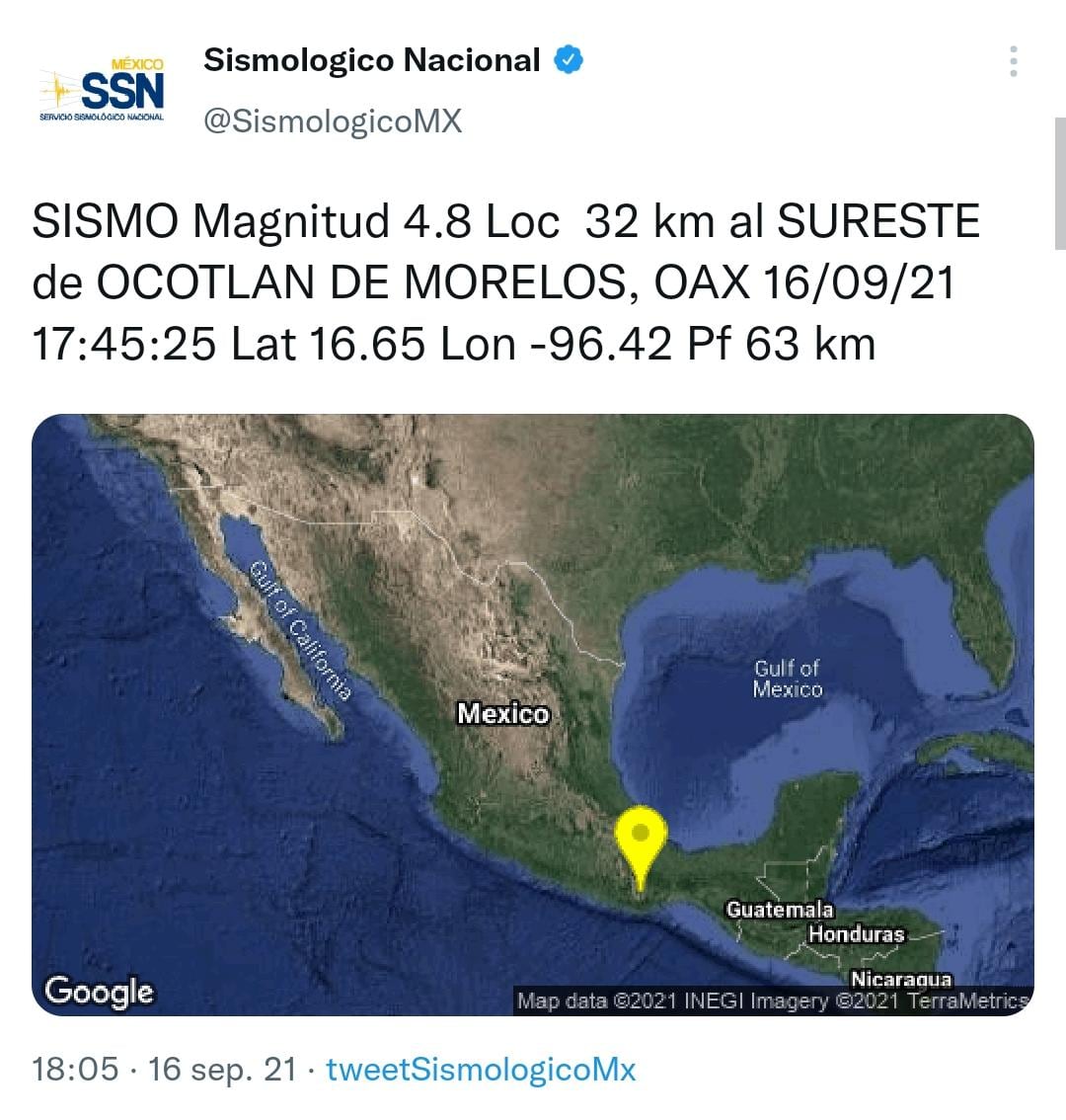 Reporte del sismo en Oaxaca