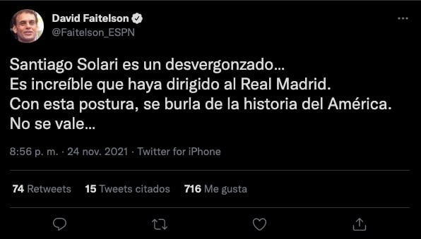 Faitelson explotó contra Solari por la postura del América