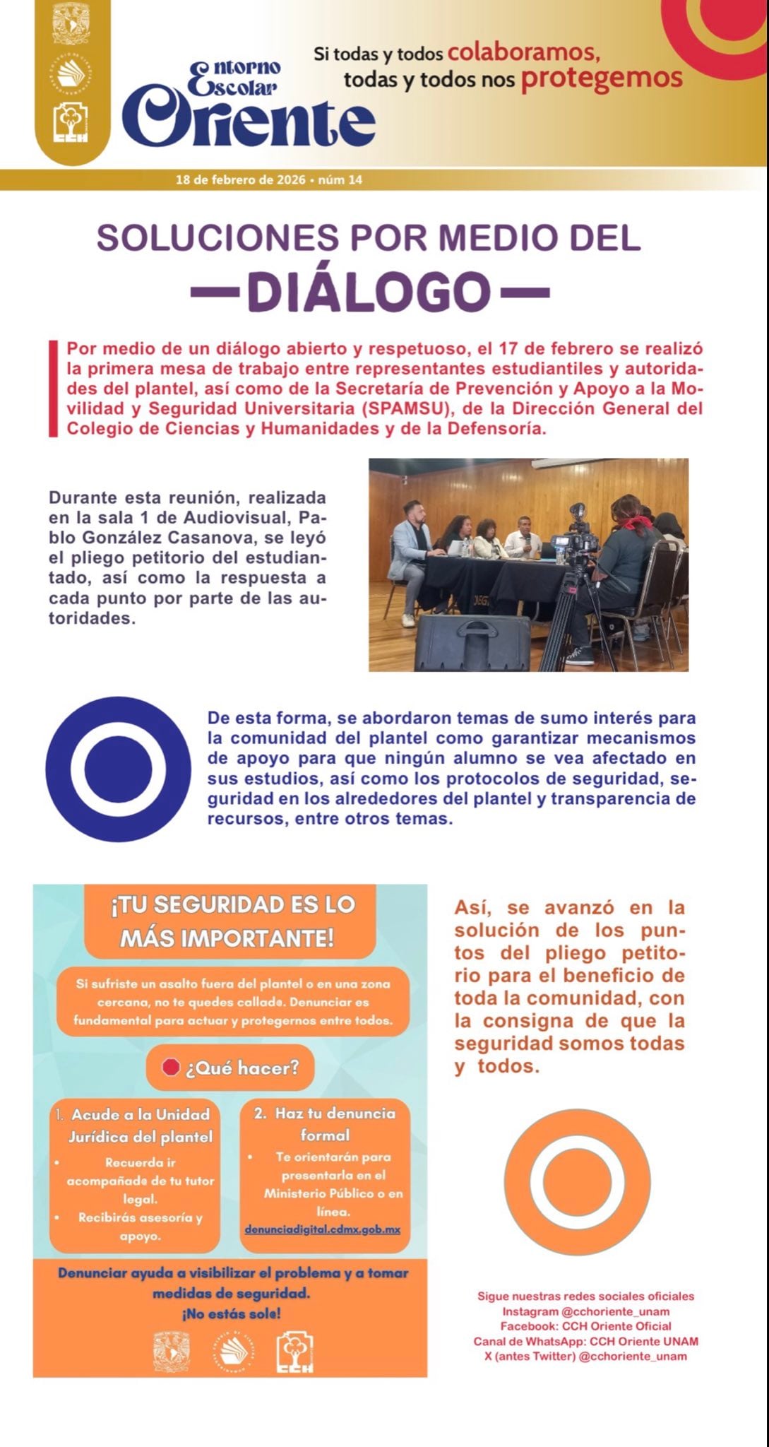 CCH Oriente avanza en mesas de diálogo