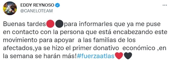 Mensaje de Eddy Reynoso en Twitter