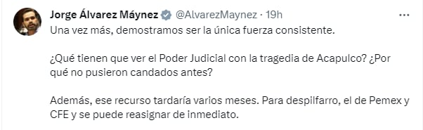 Jorge Álvarez Máynez ante destinar fideicomisos a damnificados