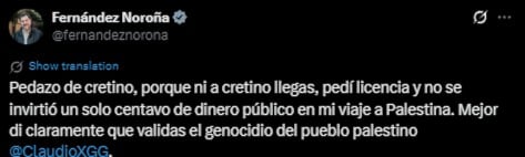 Viaje de Gerardo Fernández Noroña a Palestina le genera pleito con Claudio X. González
