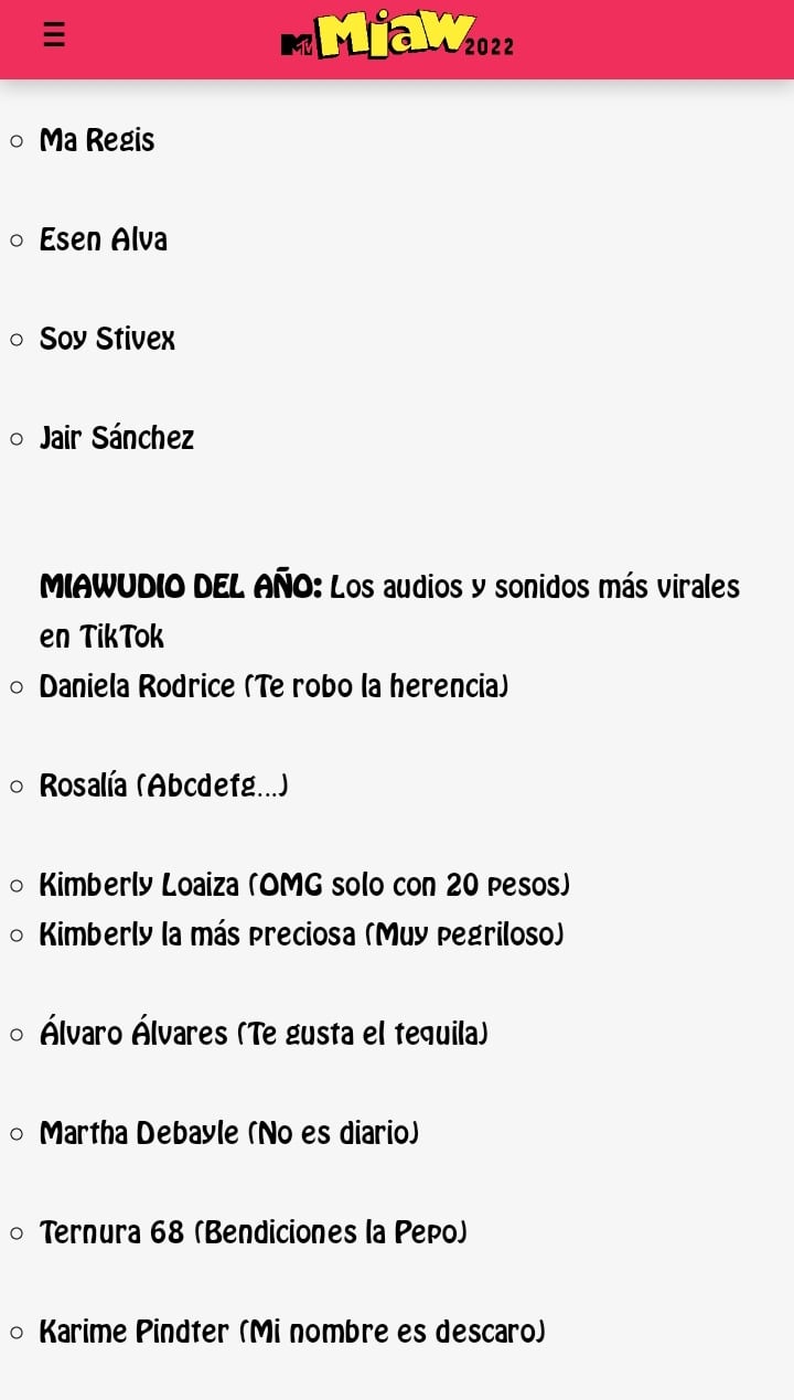 Daniela Rodrice en categorías de MTV Miaw Awards 2022