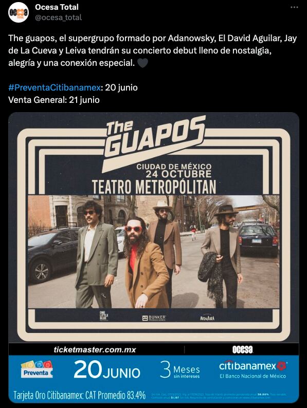 Este es el precio de boletos de The Guapos para su debut en el Teatro Metropólitan