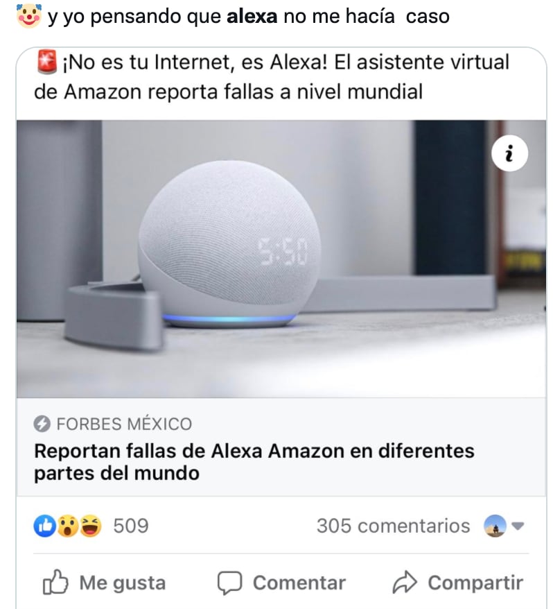 Memes sobre fallas de Alexa