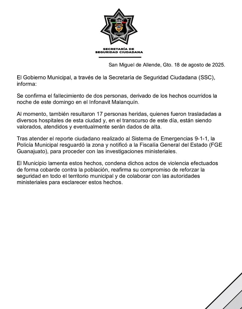 Reportan balacera en San Miguel de Allende.