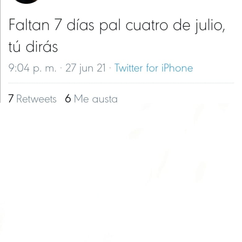 Tweet sobre 'Faltan 7' por canción de Bad Bunny.