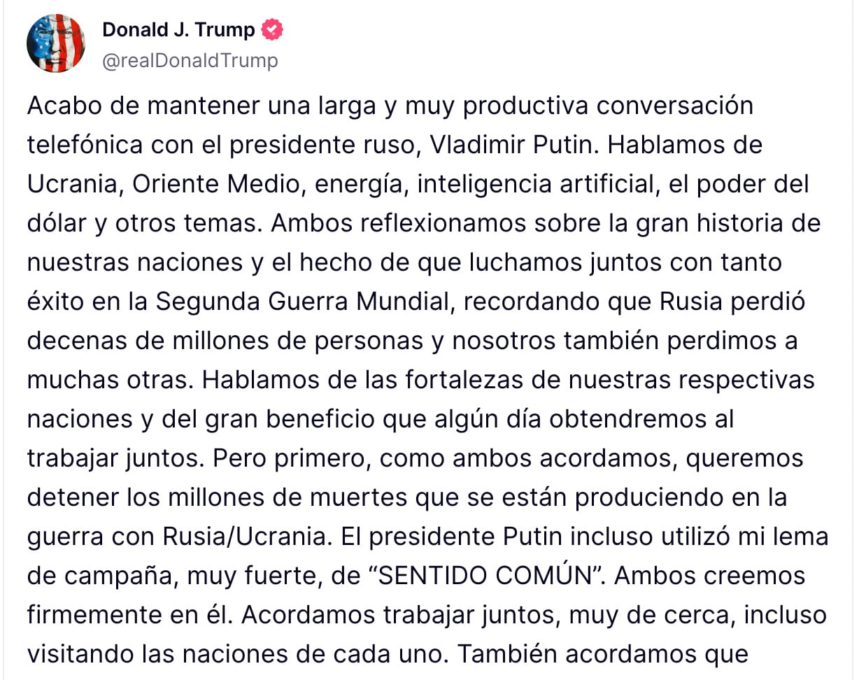 Llamada telefónica de Donald Trump y Vladimir Putin