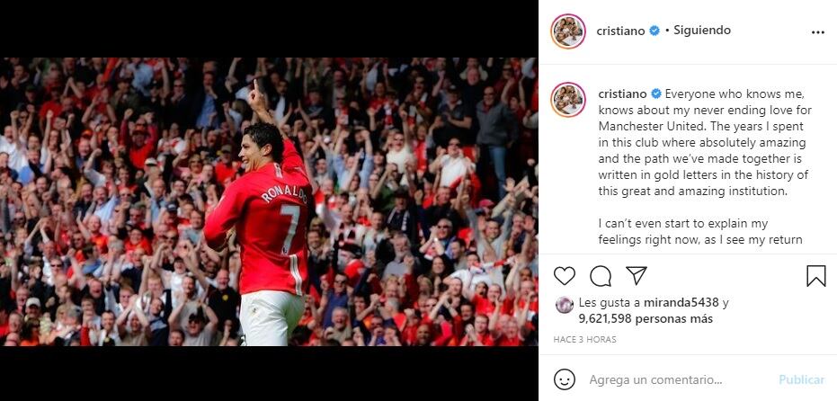 Cristiano Ronaldo manda mensaje al Manchester United