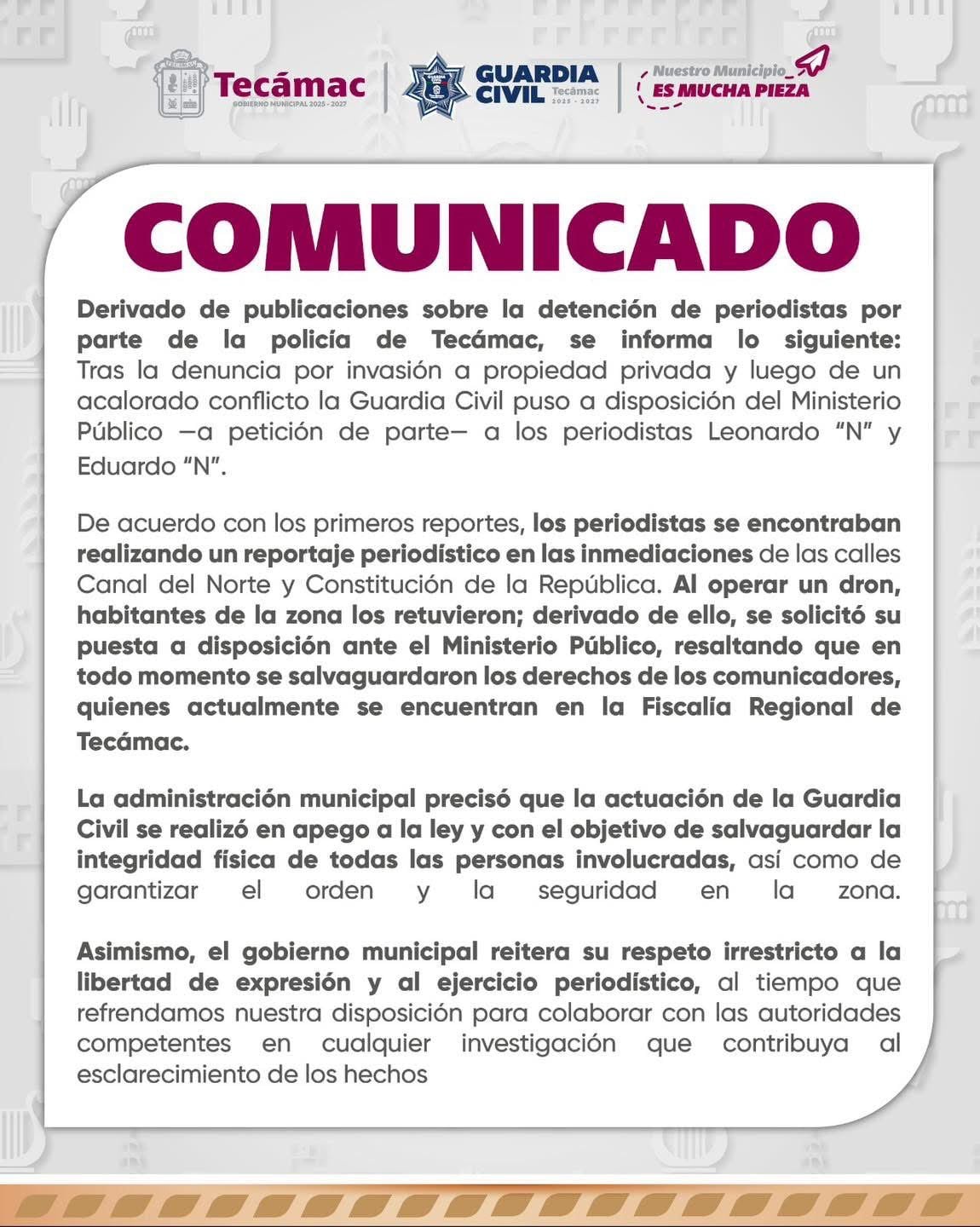 Autoridades de Tecámac aclaran retención de periodistas de Mexicanos Contra la Corrupción