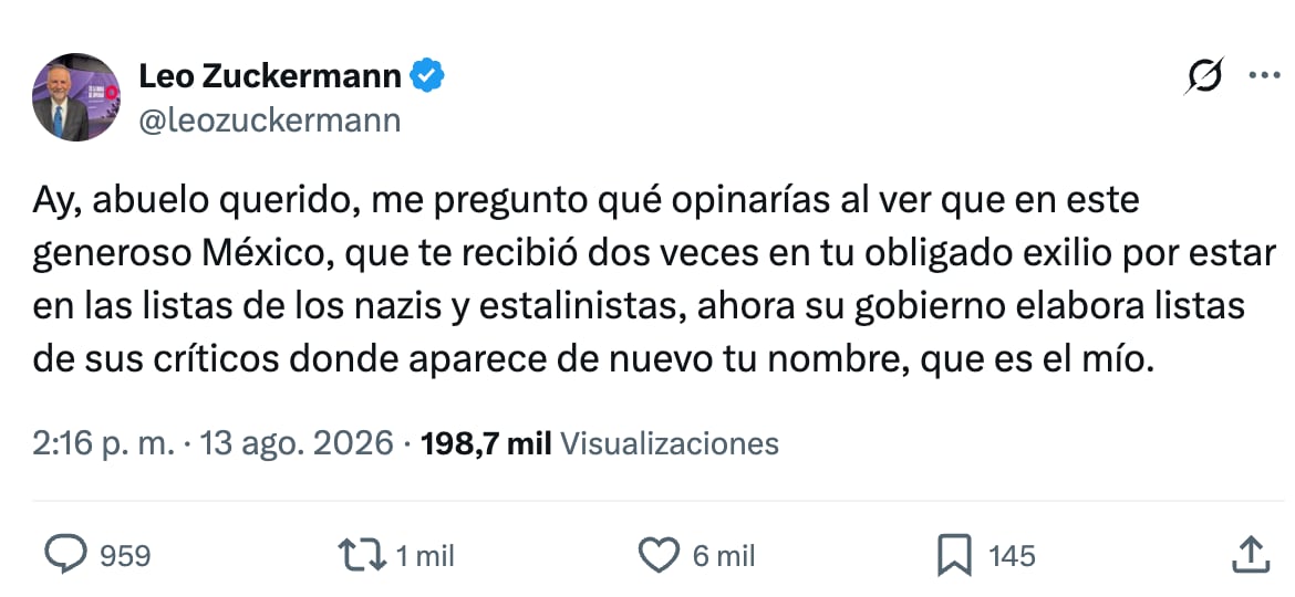 Leo Zuckermann habla sobre la "lista de Sheinbaum" mencionando a su abuelo